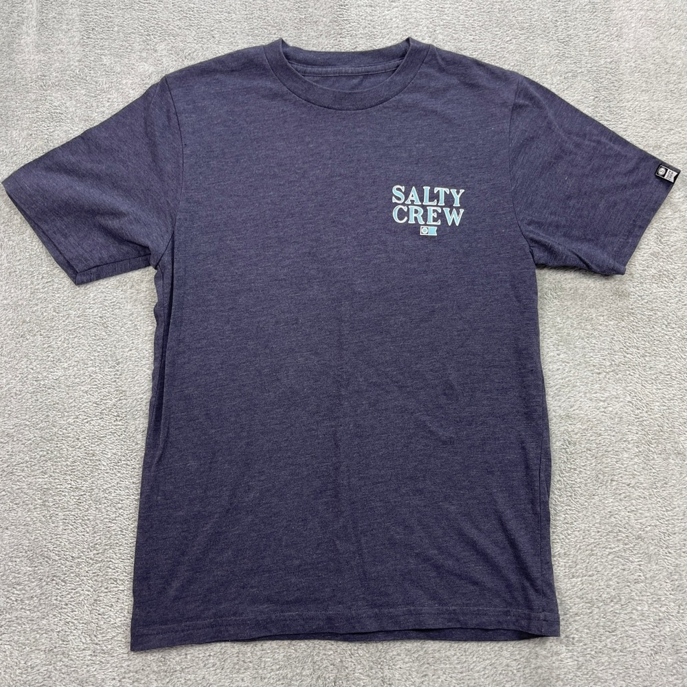 Salty Crew T-Shirt Boys Medium Navy Blue Find Refuge In The Sea Boat Graphic Tee